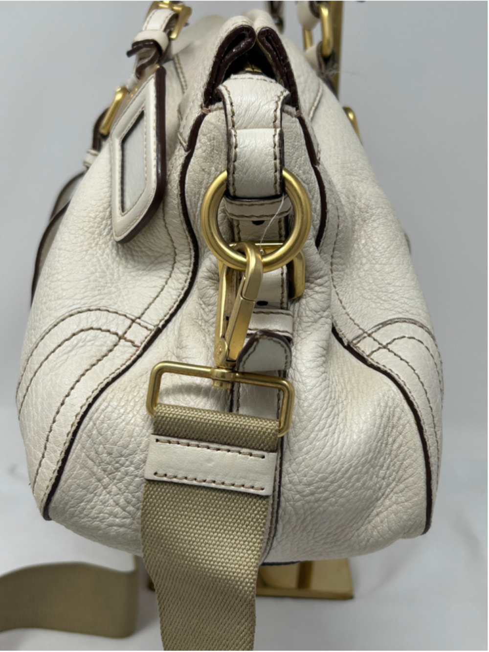 Prada Cervo Antik Leather Satchel Ivory Talco Crossbody Shoulder Bag - Picture 10 of 16